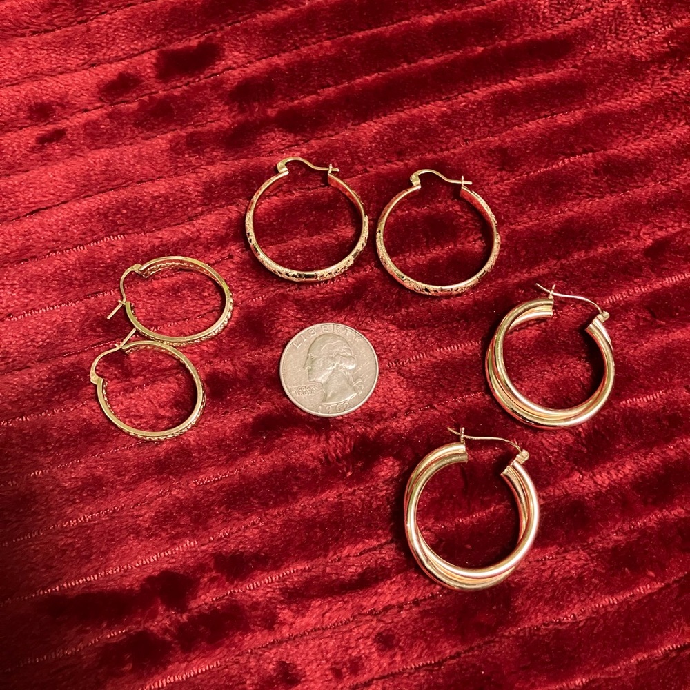 Chic 14k Solid Gold Hoop Earrings - image 6